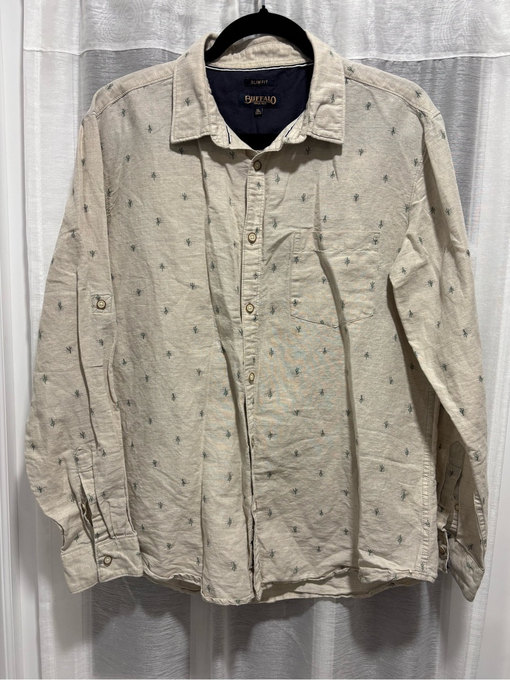 Buffalo David Bitton Slim Fit Linen Blend Cactus Print Button Down Shirt Mens XL